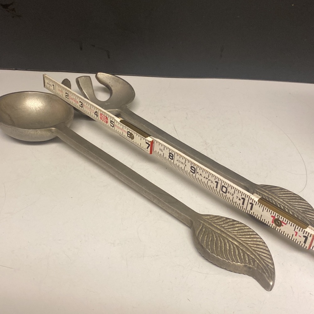 Salad Servers Aluminum Metal Leaf Fork Spoon 12.5” - Picture 5 of 13
